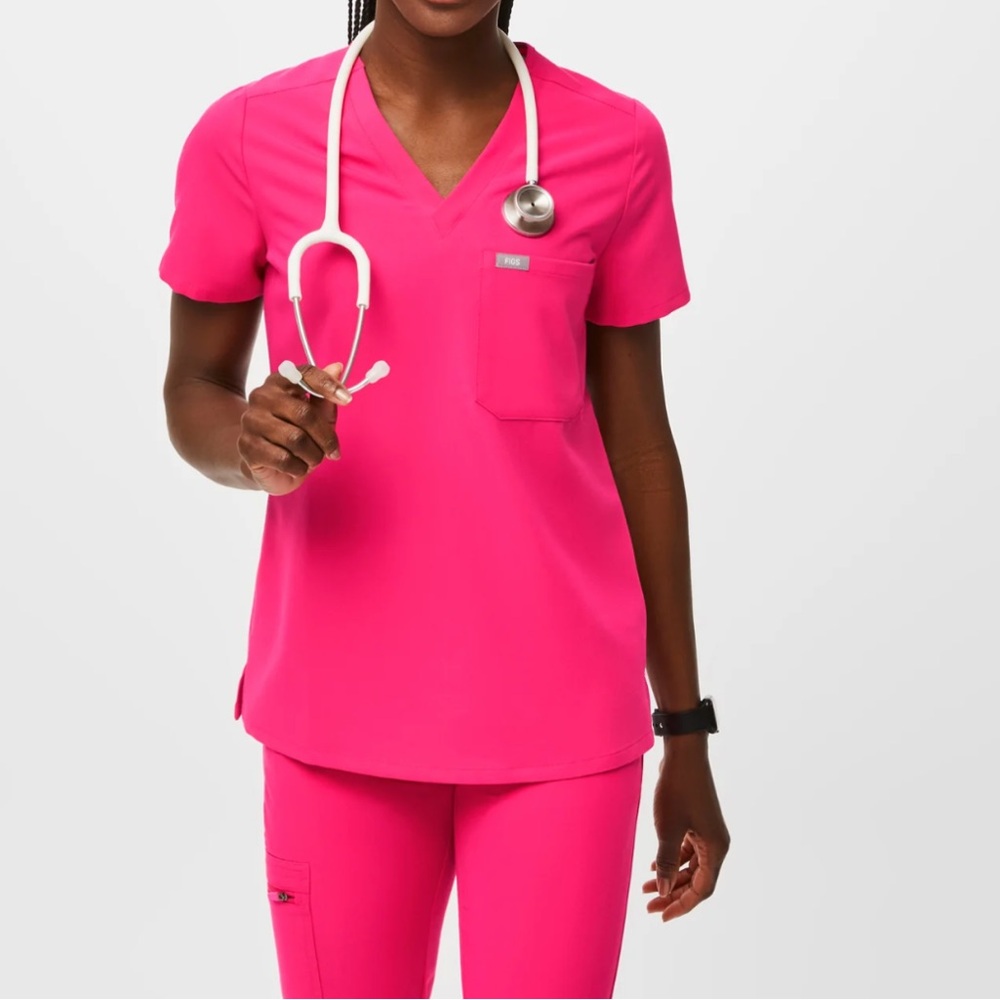Figs limited edition color Shocking Pink Catarina One-Pocket Scrub Top (Small)